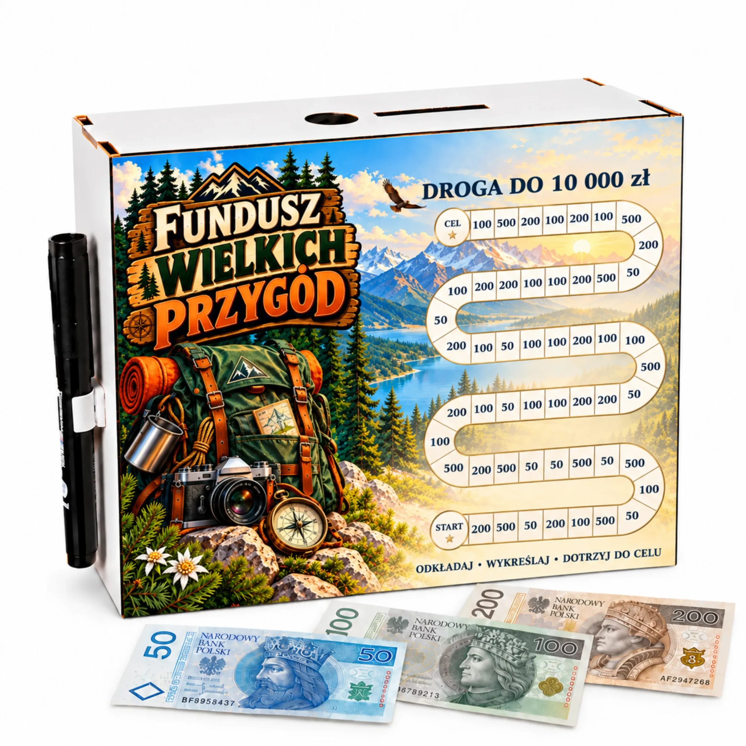 Skarbonka Droga do Celu – wykreślanka – FUNDUSZ WIELKICH PRZYGÓD 10000zł – #3423-OG13