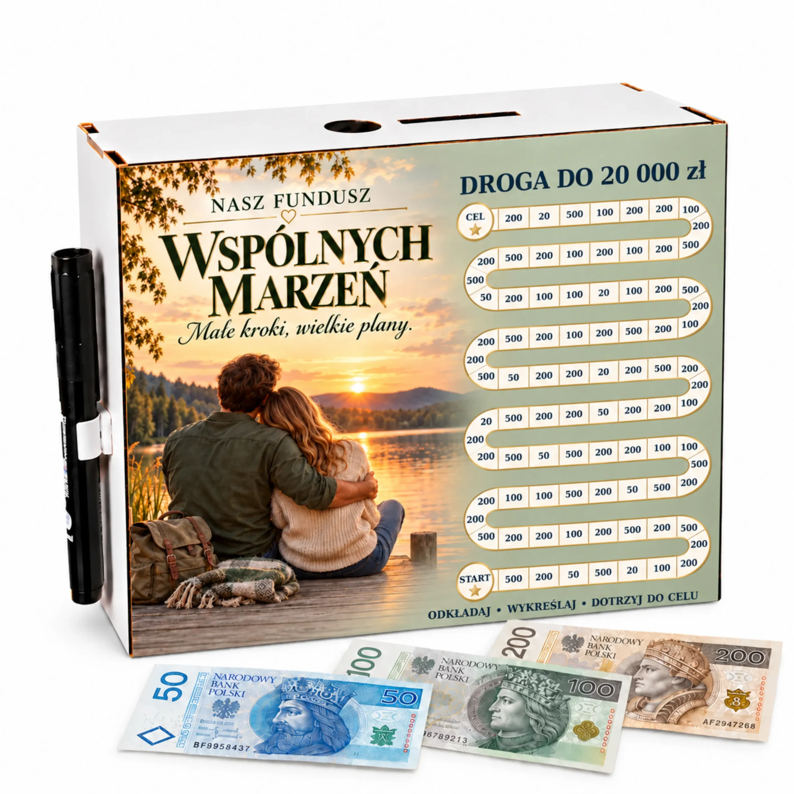 Skarbonka Droga do Celu – wykreślanka – NASZ FUNDUSZ WSPÓLNYCH MARZEŃ (para2) 20000zł – #3423-OG17