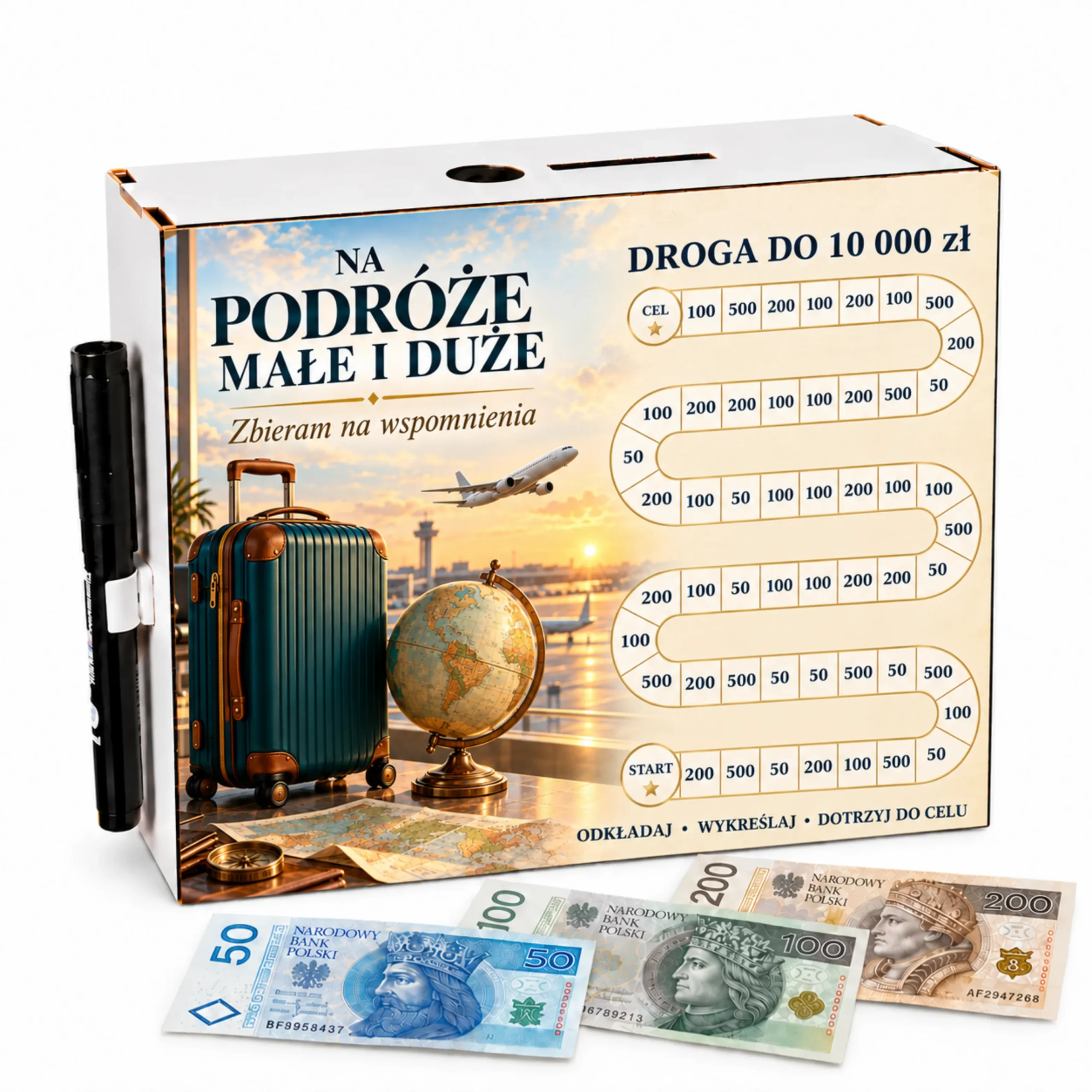 Skarbonka Droga do Celu – wykreślanka – NA PODRÓŻE 10000zł – #3423-OG20