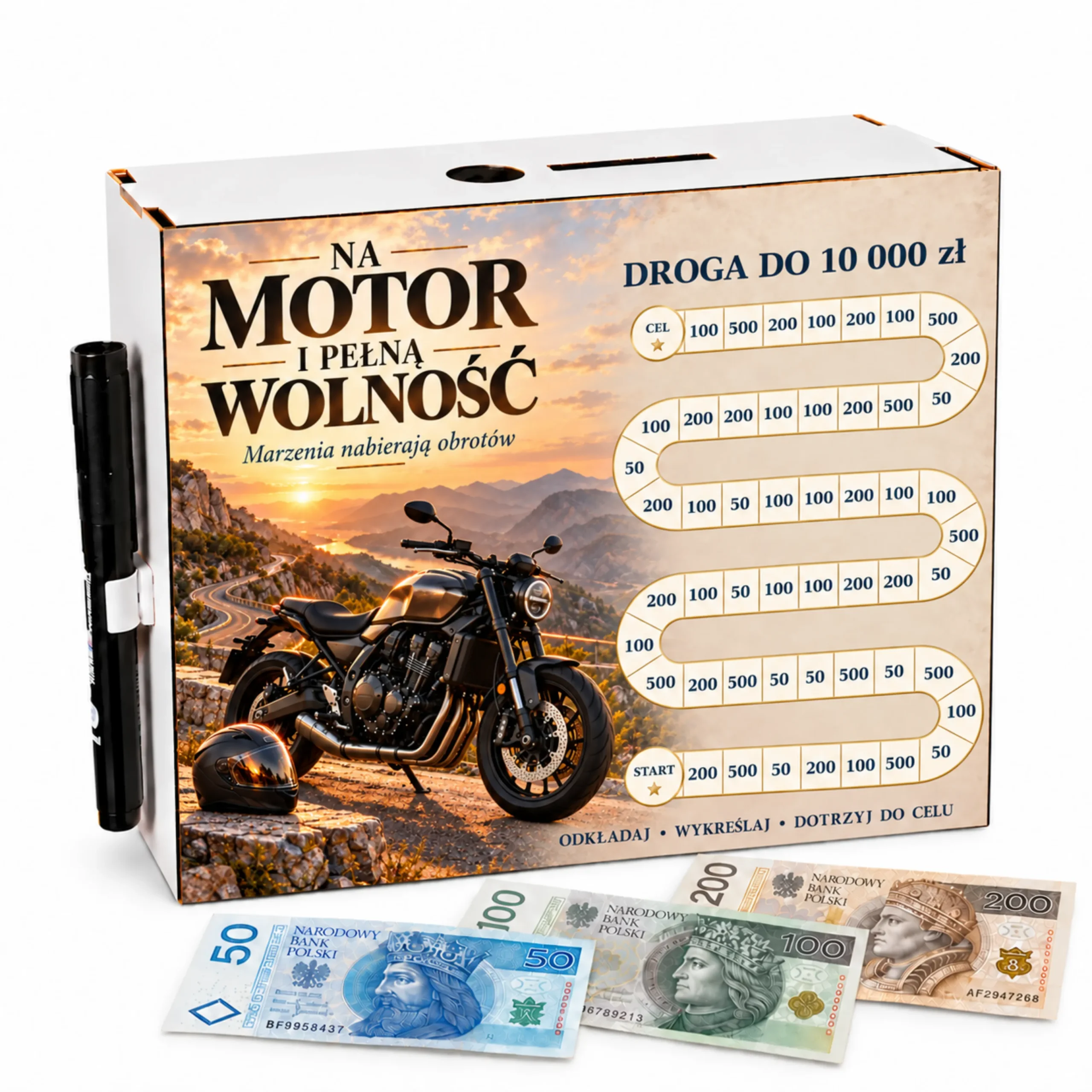 Skarbonka Droga do Celu – wykreślanka – NA MOTOR 10000zł – #3423-OG19
