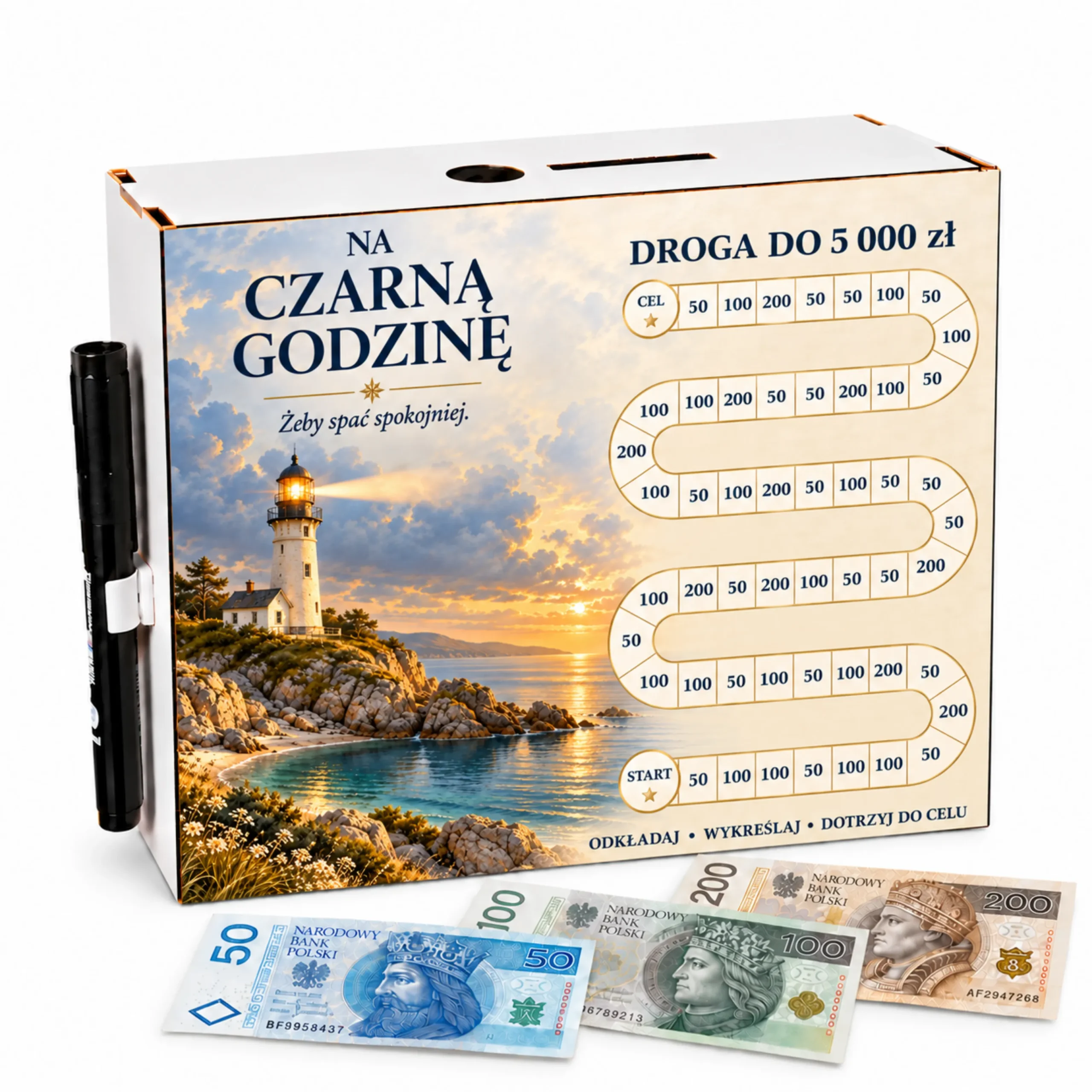 Skarbonka Droga do Celu – wykreślanka – NA CZARNĄ GODZINĘ 5000zł – #3423-OG23