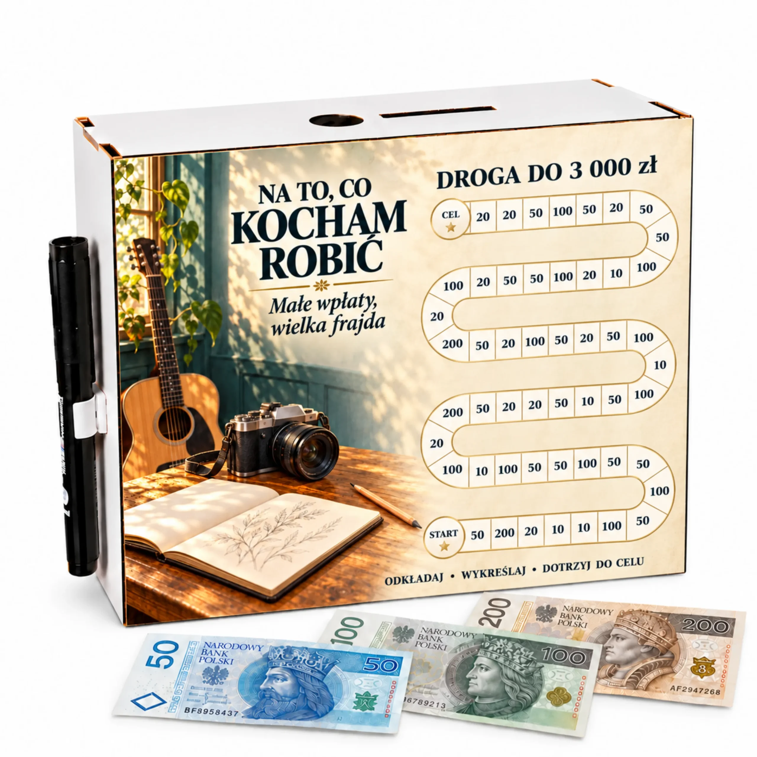 Skarbonka Droga do Celu – wykreślanka – NA TO, CO KOCHAM ROBIĆ 3000zł – #3423-OG25