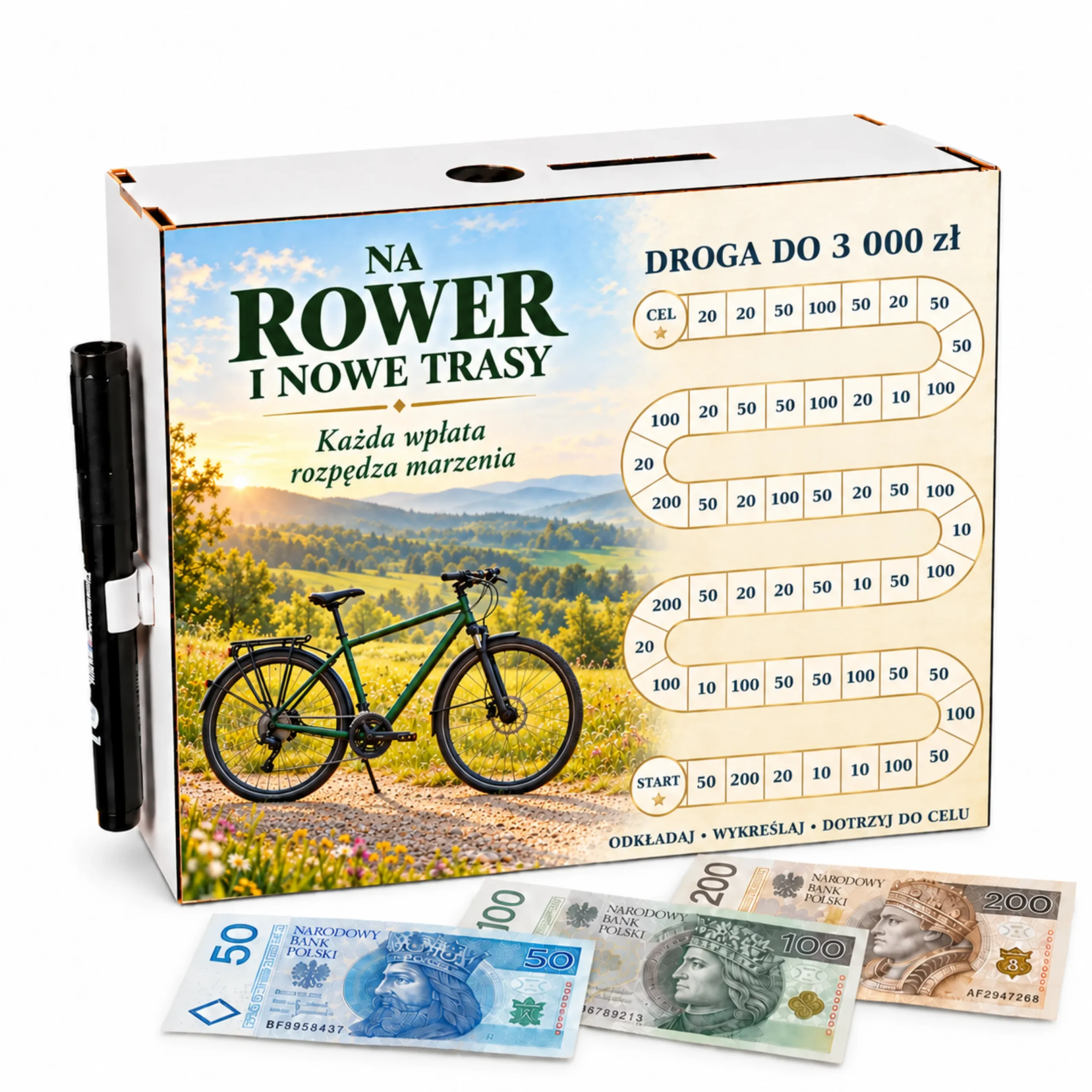 Skarbonka Droga do Celu – wykreślanka – NA ROWER 3000zł – #3423-OG24