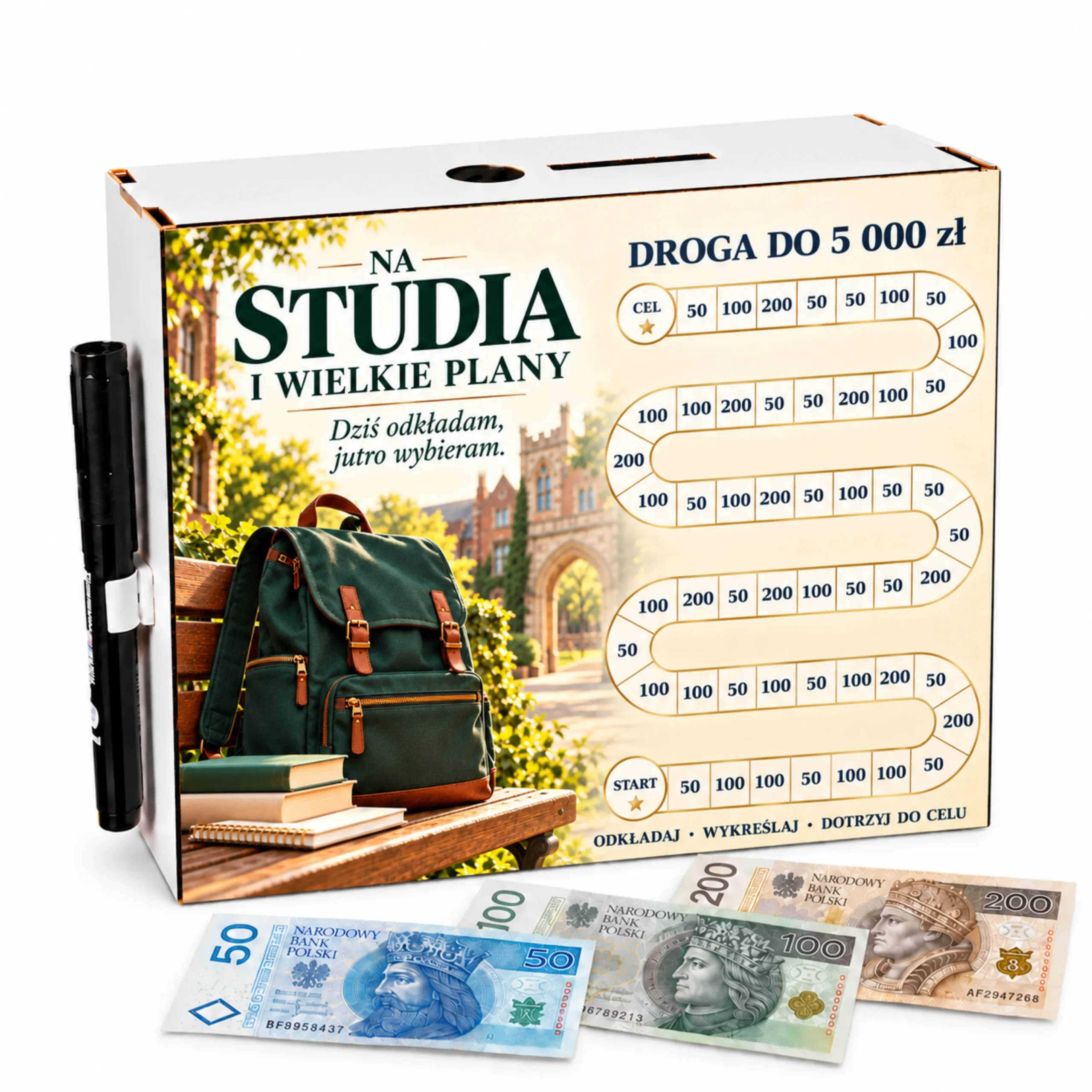 Skarbonka Droga do Celu – wykreślanka – NA STUDIA 5000zł – #3423-OG22