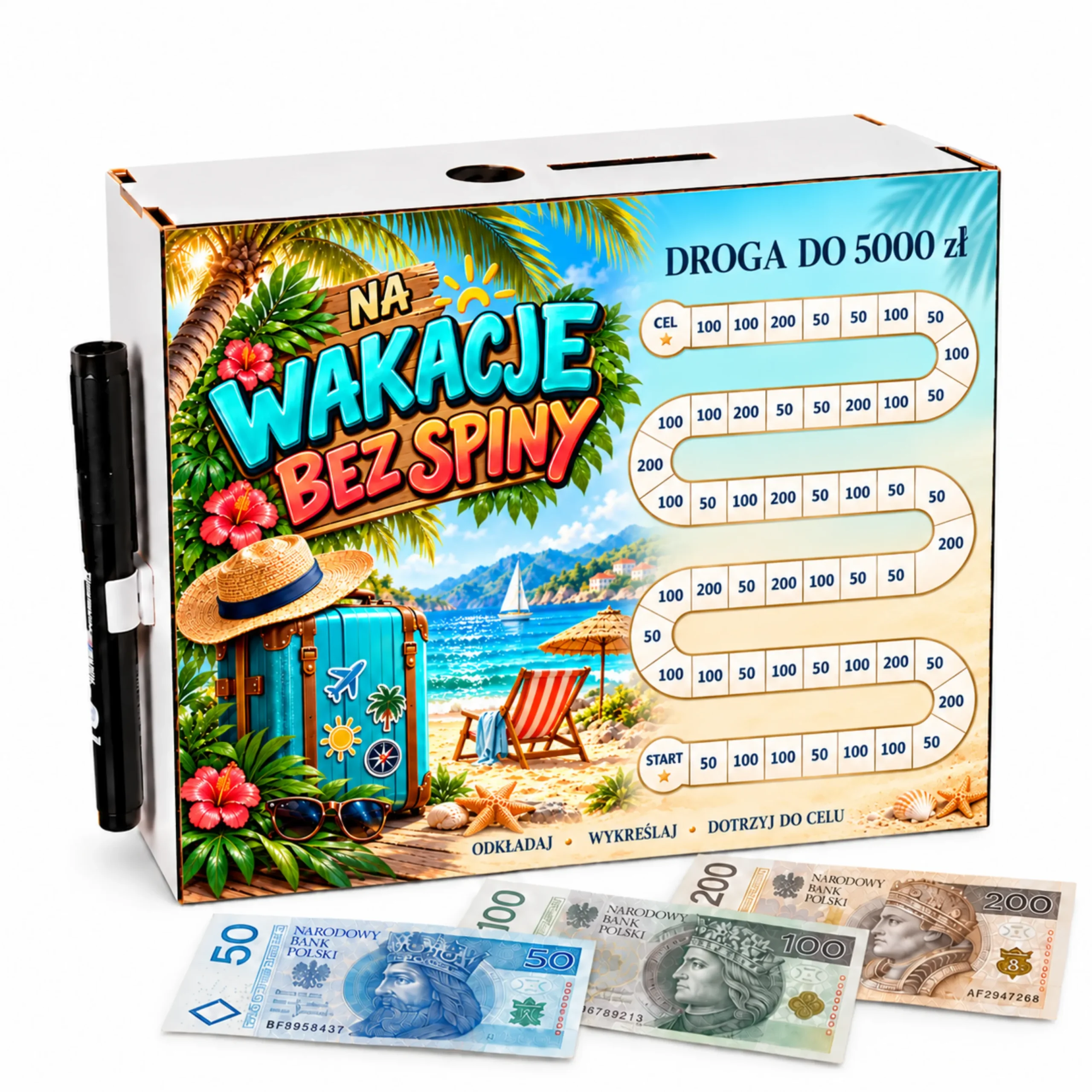 Skarbonka Droga do Celu – wykreślanka – NA WAKACJE bez spiny 5000zł – #3423-OG1