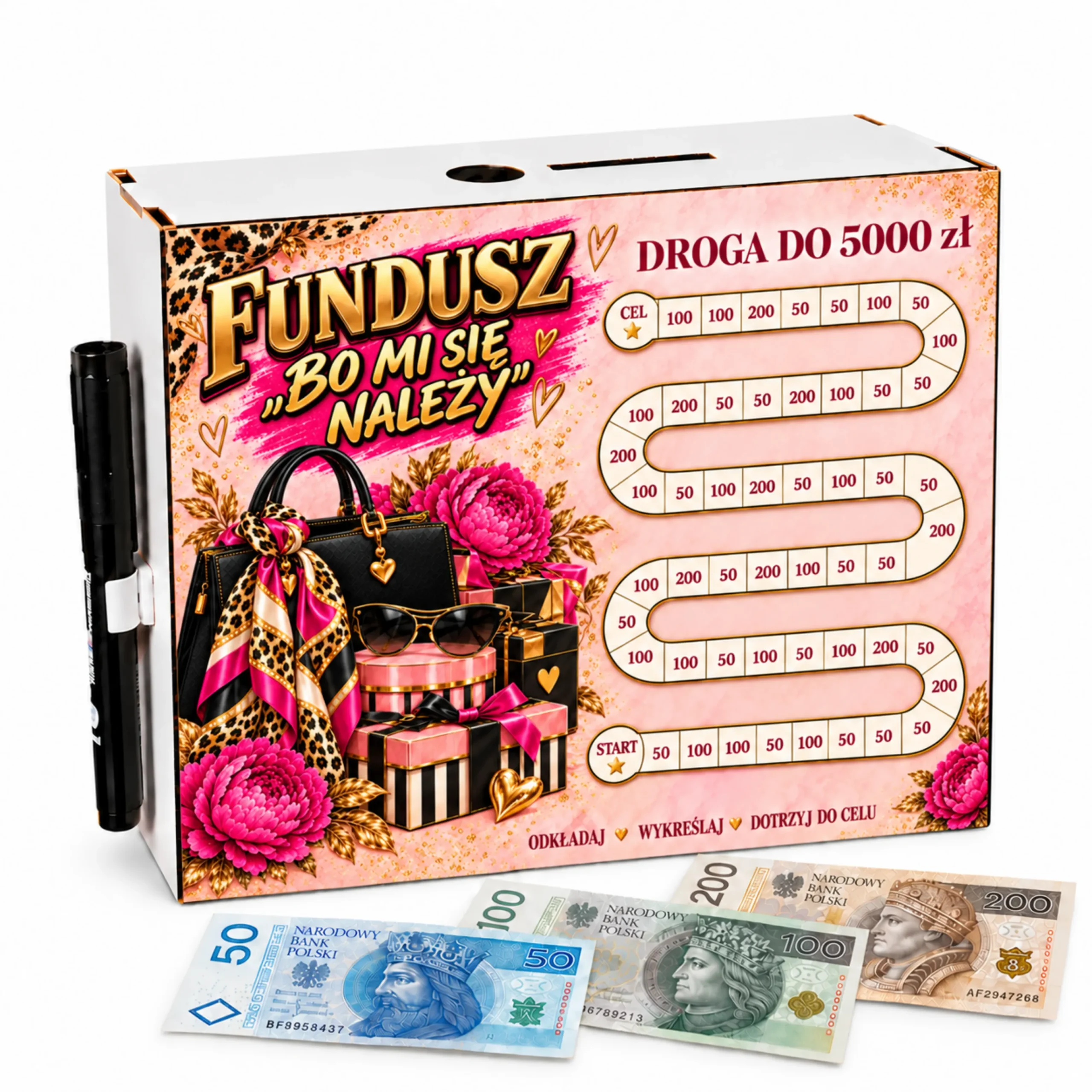 Skarbonka Droga do Celu – wykreślanka – FUNDUSZ „BO MI SIĘ NALEŻY” (damski) 5000zł – #3423-OG4