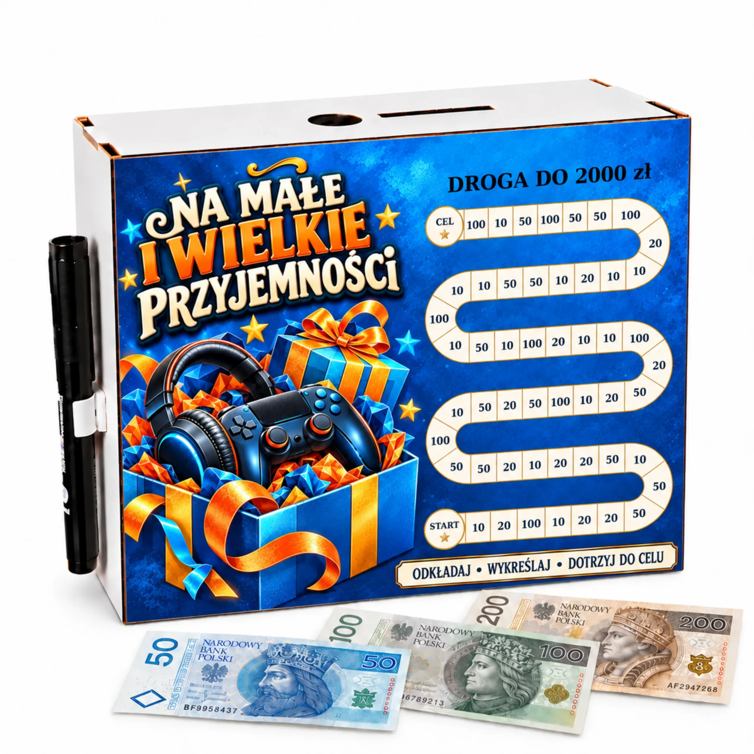 Skarbonka Droga do Celu – wykreślanka – NA MAŁE I WIELKIE PRZYJEMNOŚCI (gaming) 2000zł – #3423-OG9