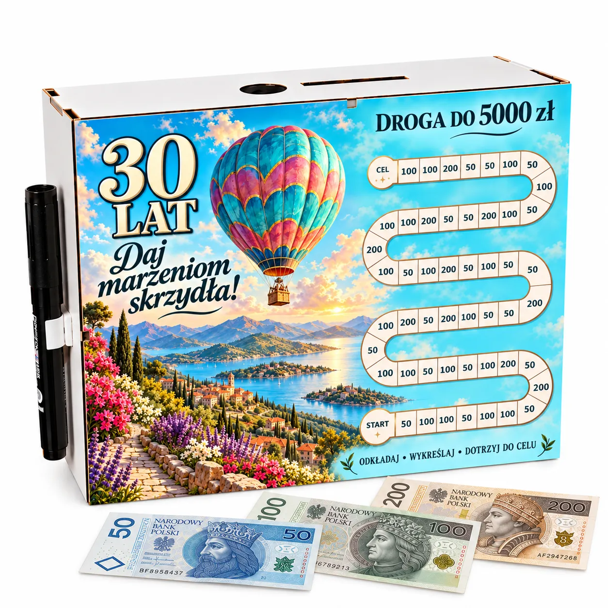 Skarbonka Droga do Celu – wykreślanka – 30 URODZINY – balon – #3423-UR30-6