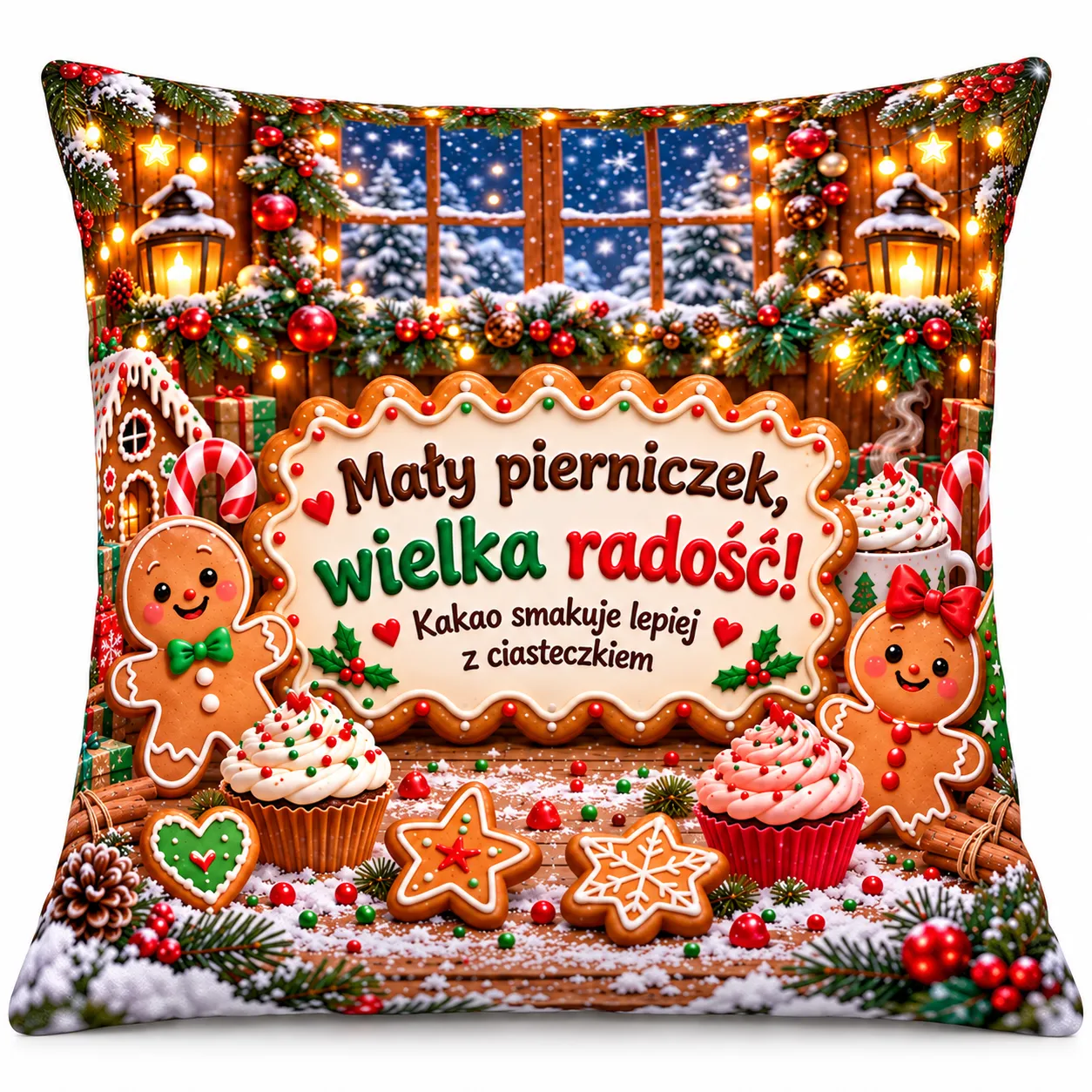 Poduszka świąteczna na mikołajki Boże Narodzenie – MAŁY PIERNICZEK, WIELKA RADOŚĆ! (pierniczek) – #3335BN7-26