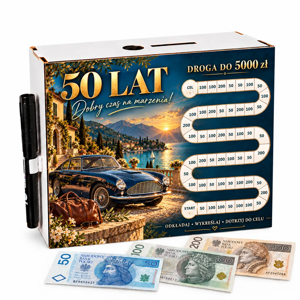 Skarbonka Droga do Celu – wykreślanka – 50 URODZINY – auto – #3423-UR50-1
