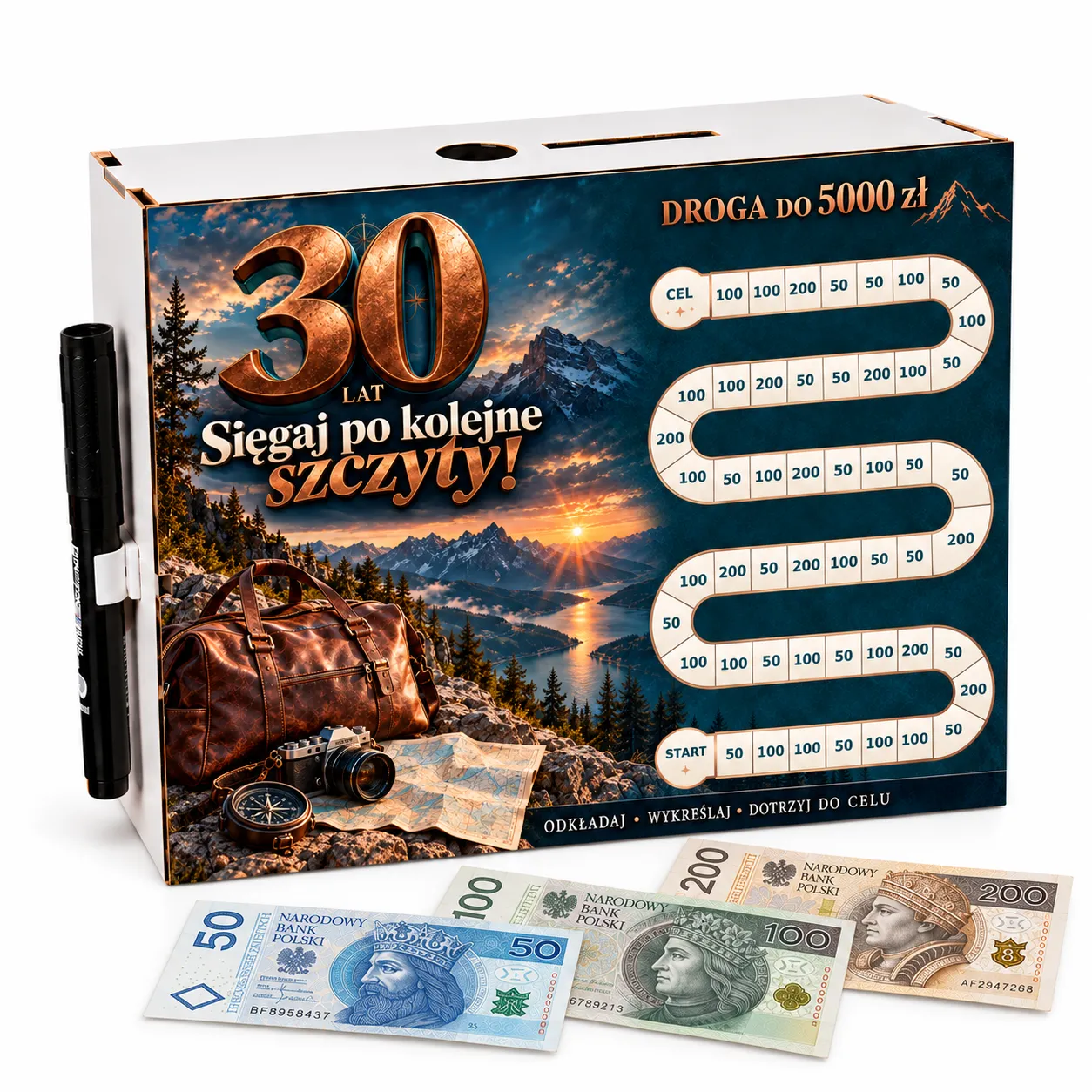 Skarbonka Droga do Celu – wykreślanka – 30 URODZINY – góry – #3423-UR30-3